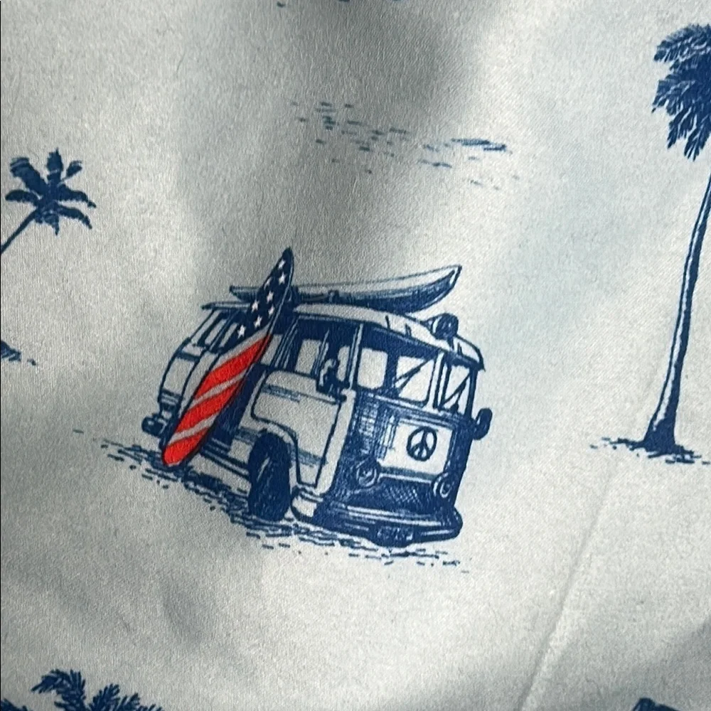 Free Planet Men's Swim Trunks with Palm Tree and Sailboat Print